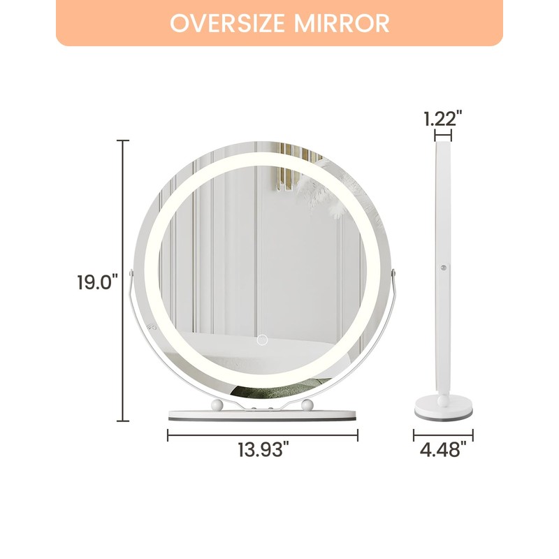 Takywep 19 Inch Large Vanity Mirror with Lights, 3 Colors