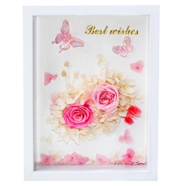 6.5”x8.5” Preserved Flowers Pink Rose Hydrangea Flower Frame with Butterfly