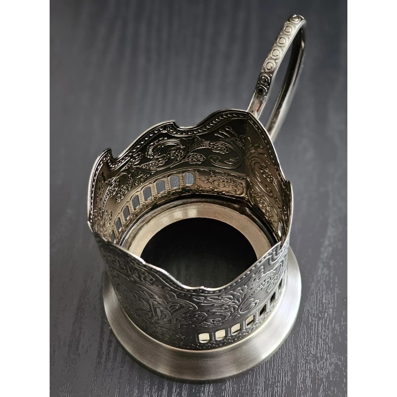 Neman Russian Vintage Crystal Tea Glass 8.5oz with Metal Holder