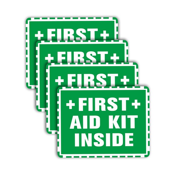 4PCS First Aid Sign Sticker, Self-Adhesive Waterproof First Aid Decals