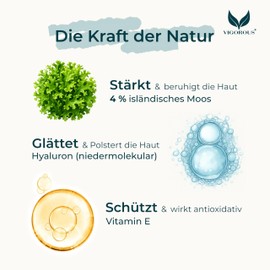 VIGOROUS® Moss Ointment - 100 ml Anti-Wrinkle Cream Instant Effect - Natural Cosmetics with Hyaluronic Acid - Anti-Ageing Face Cream for Men and Women - Vegan Moisturising Cream Face Made in Germany