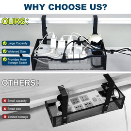 G.Sumiker Large Under Desk Cable Management - 13.4 * 7inch Wide Cable Management Tray for Under Desk,No Need for Drilling,Perfect for Home Office Cable Management Under Desk