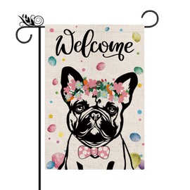 Easter Garden Flag Easter Egg French Bulldog Dog Double Sided Flags for Outside Welcome Holiday Flowers Outdoor Lawn Yard Decorations 12.5x18 Inch