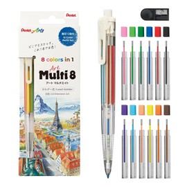 Pentel Art Multi 8 - Portaminas multicolor con 8 minas de color + juego de minas de repuesto (XPH804ST)
