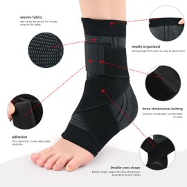 2 Pack Adjustable Ankle Brace Compression Sleeve, Arch Support & Foot Stabilizer, Elastic Wrap for Plantar Fasciitis, Achilles Tendonitis Recovery, Sports Bandage Socks for Men & Women (Large)