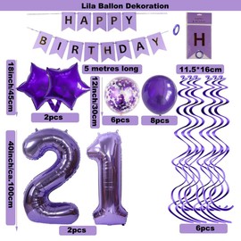 SNOWZAN Balloons 21st 12th Birthday Decoration Purple 32 Inch Giant Numbers Balloons, Latex Foil Balloons Pack of 25