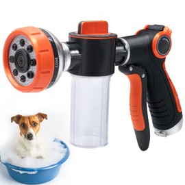 Hongmai Garden Hose Nozzle,8 Patterns Hose Sprayer High Pressure,Heavy Duty Pup Jet Dog Wash,Metal Water Hose Nozzle with Soap Dispenser,Car Wash Foam Gun