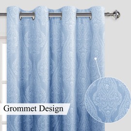 JIUZHEN Ombre Blackout Curtains for Bedroom - Damask Patterned Thermal Insulated Energy Saving Grommet Curtains for Living Room, Gradient Window Curtain Panels, Set of 2, 70 x 63 Inches, Navy Blue