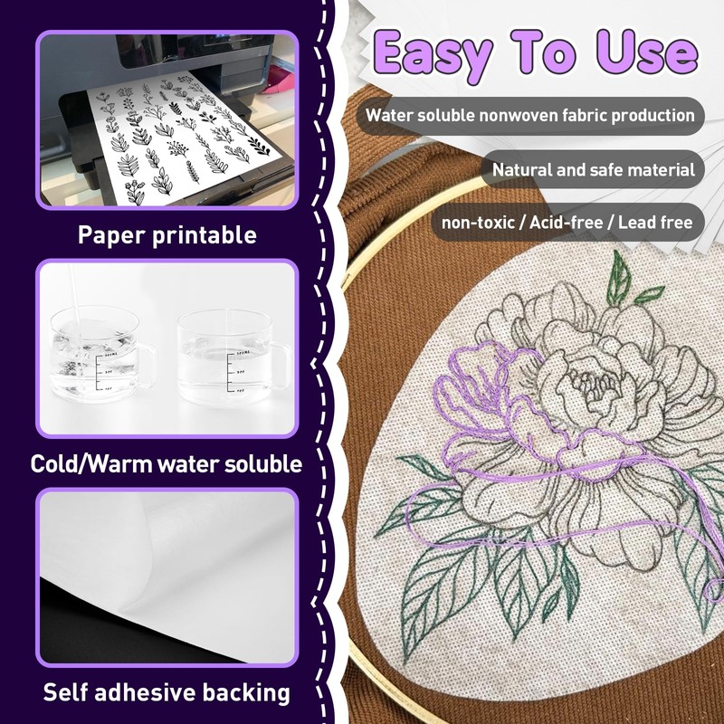 Estabilizador soluble en agua para bordado, 9 piezas de papel