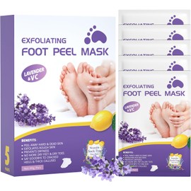 Máscara de Pie 5 Pair Mascarilla Exfoliante de Pies para Eliminar Callos, Exfoliante de Callos de Piel Muerta, Mascarilla de Pies para Eliminar Callos, Baby Soft Smooth Touch Feet-Men Women Exfoliating Foot Mask (Lavanda)