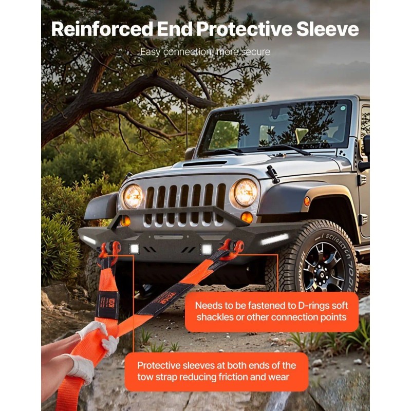 Triple Reinforced 3-Inch 8-Foot Recovery Tow Strap 36,000 Lbs Break