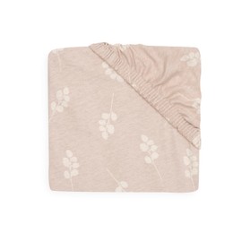 Jollein Jersey Fitted Sheet - Twig, Wild Rose - 70 x 140 cm - 100% Cotton - Fitted Sheet - Beige with Dusky Pink Branches