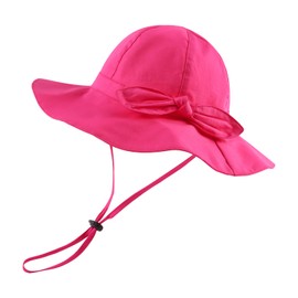 Zsedrut Bow Baby Girls Cotton Hat Summer Sun Cap Infant Toddler Wide Brim Girl Beach Hat (Rose Red Bow, 18.9"(6-12 Months),)