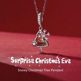 NINGAN 925 Sterling Silver Green Christmas Tree Charms Fit for European Bracelets and Necklaces, Snowflake Beads with Shiny Cubic Zirconia as Winter Christmas Jewelry Gifts for Women