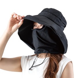 Alpha UV Protection Hat Face Mask Women's UV Protection Safari Hat Shine Black