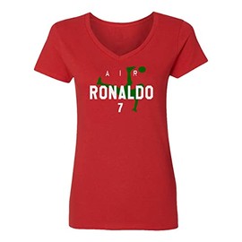Portugal Soccer Player Air Ronaldo Ladies' V-Neck Tshirt (Red, Small)