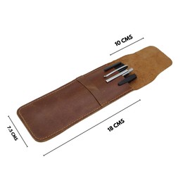 Genuine Leather Pen Pouch, Fountain Pen Case, Desk Holder, Elegant Carrying Sleeve for Ballpoint & Rollerball Pens, Wine Holder, Durable Desk Supply Organizer, Single Pen Wallet, Soft Leather Cover