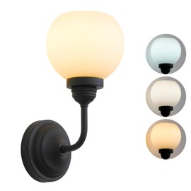 HEQIQEH Battery Operated Rechargeable Globe Frosted Glass Shade Wall Sconces with Remote Control, Dimmeable Milky White Shade Wall Lamp with Curved Rod for Kitchen Living Room Hallway