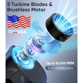 AI Portable Waist Fan, 6-Speed 16000RPM Strong Turbo Airflow, 40H Max Cooling Battery Powered Personal Fan Rechargeable, Hands-Free Shirt/Belt/Neck Fan for Work, Outdoor, Travel, Gift for Men