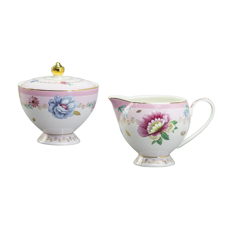 Gracie China Fantastic Pink Porcelain 3-Piece Sugar, Creamer And Tray