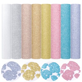 VINYL FROG 3D Puff Heat Transfer Vinyl Bundle 8 Sheets 12"x10" Silver & Pink & Gold & Blue Glitter Foaming HTV Vinyl Pack Puffy Shimmer Iron on Vinyl for DIY T-Shirt Heat Press Designs