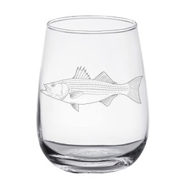 HullSpeed Designs Striped Bass - Set of 2 Stemless Wine Glasses - Laser Engraved