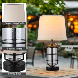 Hapcrea Outdoor Table Lamp, Farmhouse Lamp for Patio Table Decor with Cord, Rustic Table Light with Seeded Glass, 23.5" Plug-in Outdoor Lamps for Patio Waterproof, LED Bulb Included (Black)