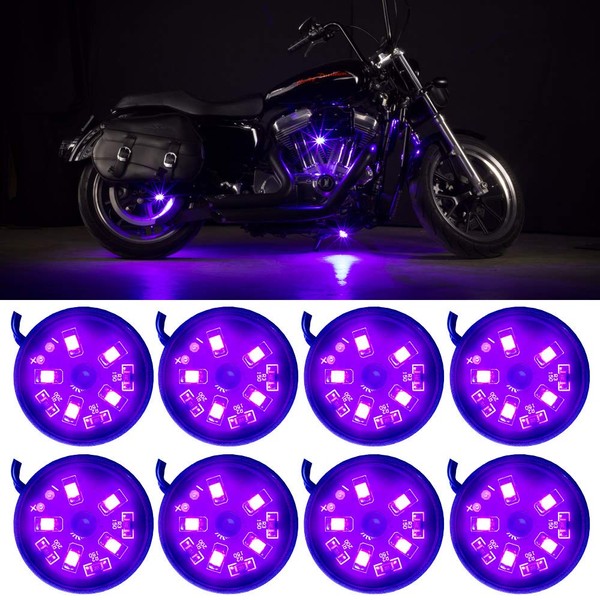 LEDGlow 8pc Purple LED Pod Lighting Kit for Motorcycles ATVs & Quads - Waterproof - Solid Color Illumination - Ultra-Bright Wide Angle SMD LEDs - Includes On/Off Power Switch