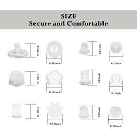 Nkwuire 6 Styles Silicone Earring Backs for Studs, 600 Pcs Clear Soft Earring Backings Hypoallergenic Plastic Rubber Earring Backs Clutch Stoppers Replacement Kits for Fish Hook Earring Studs Hoops