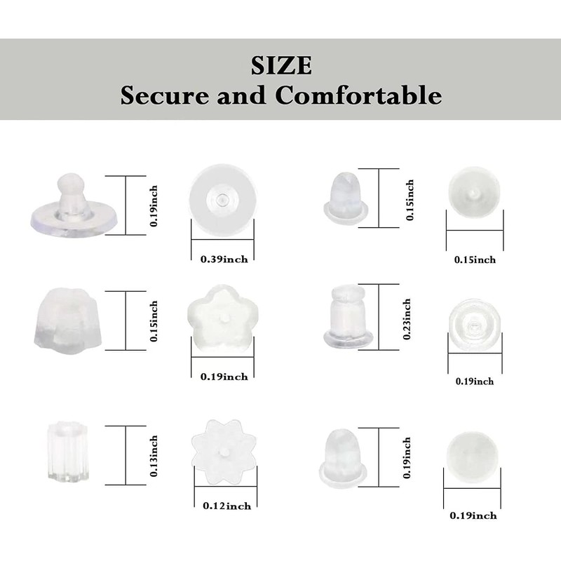 Nkwuire 6 Styles Silicone Earring Backs for Studs, 600 Pcs