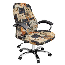 Wanyint Cute Cat Office Chair Cover Soft Desk Chair Cover Stain Resistant Computer Office Chair Protector Washable Desk Computer Chair Cover with Elastic Bottom, L
