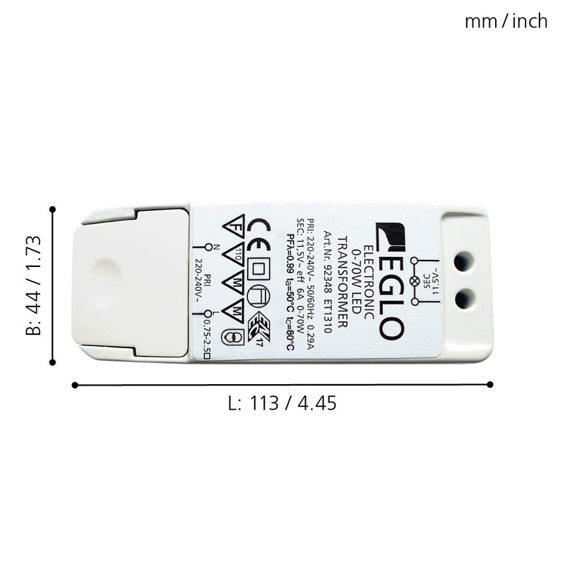 Eglo 92348 Trafo LED 0 70 Watt Plastic Case –