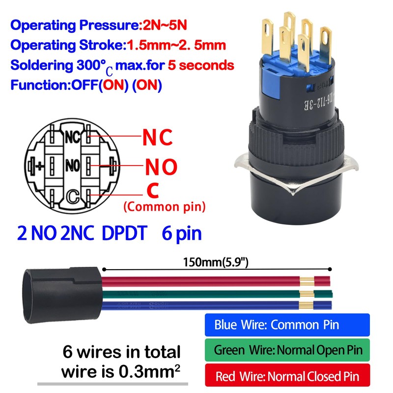 16mm 3 Position Key Switch 5/8" Mounting Hole 12V 24V