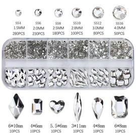 Unikato Rhinestone Nail Stone Nail Parts Stone Nail Stone 3D Flat Bottom Diamond Heart Rectangle Round Nail Art Parts Crystal AB Rhinestone (White)