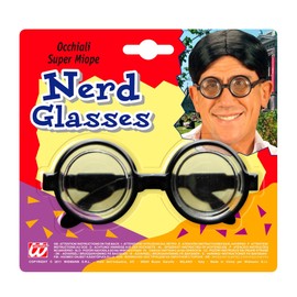 W WIDMANN MILANO Party Fashion 4951M - Brille super kurzsichtiger, schwarz, Scherzartikel, Streber, Karneval, Mottoparty