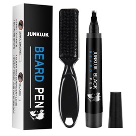 Beard Pencil Filler for Men,Waterproof Beard Filling Pen Kit with Beard Brush,Coverage Long Lasting Beard Pen for Men,Beard Pen with 4 Tips,Creates Neat,Thick & Natural Beard(Black)