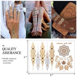 Metallic Temporary Tattoos 120+ for Women Teens Girls Tattoos Gold Silver Glitter Flash Waterproof Tattoo Stickers for Beach, Festivals, & Parties