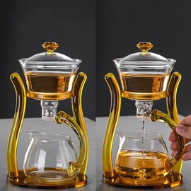 Mozeo Lazy Kungfu Teapot Glass Semi-automatic Tea Maker Suction Automatic Water Brewing Teapot Office Flower Glass Tea Set (Yellow Single)
