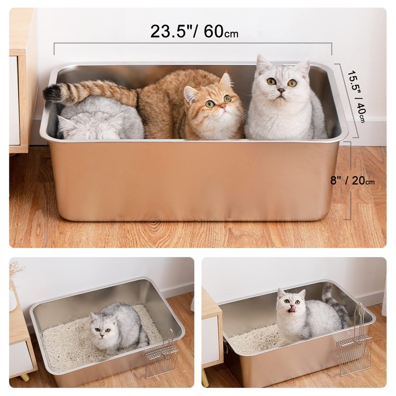 IKITCHEN Stainless Steel Cat Litter Box, Large Metal Litter Box
