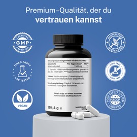 Evolve Now Betaine - 120 Vegan Capsules - 750 mg per Capsule - High Dose - Laboratory Tested & No Additives