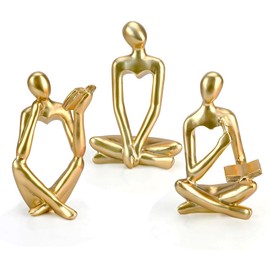 OT-NVWOZR Thinker Statue Gold Decor for Living Room, Abstract Art Sculpture for Bookshelf Decor, Resin Modern Collectible Ornament for Library Home Room Office Decor (3, Gold)