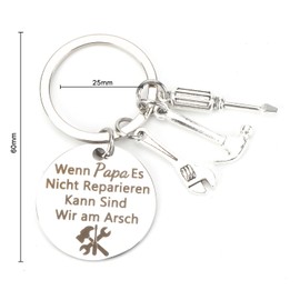 OBEISN Stainless Steel Key Ring, Round Motivation Pendant for Dad with Screwdriver, Hammer and Wrench Pendant, Birthday Gift for Men, Practical Gifts, silver