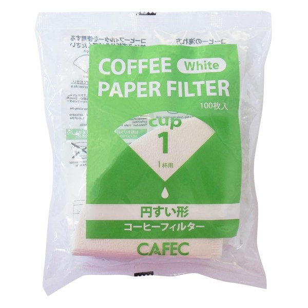 Sanyo Sangyo CAFEC CC1-100W Conical Coffee Filter, White for 1 Cup, Double Sided Crepe Treatment, Oxygen Bleaching, 100 Sheets