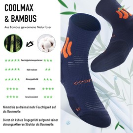BRISIRA Coolmax Bamboo Viscose Compression Running Socks 3 Pairs Quarter Athletic Cushioned Breathable Anti Blister & Sweat & Odour, 3 pairs of dark blue