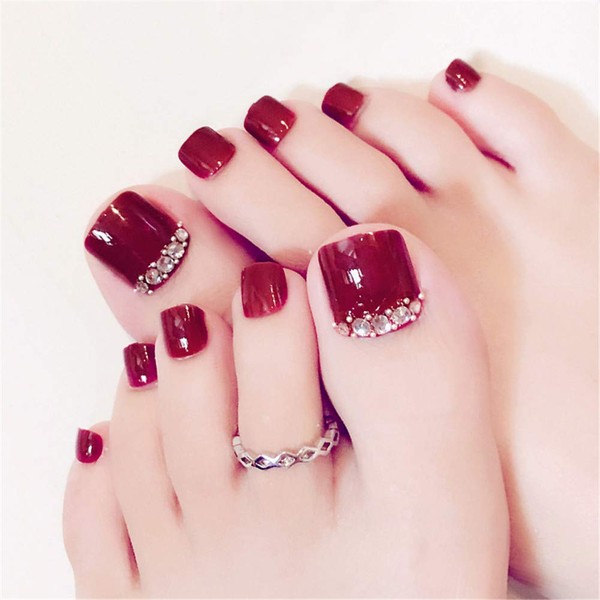 False Toenails, Artificial Toenails, Fashion Floral Pattern Rhinestone Decoration Nail
