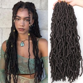 Samtress 18 Inch Faux Locs Crochet Hair 7 Packs Dark Brown Soft Locs for Natural Butterfly Locs Style Pre Looped Goddess Locs Crochet Hair Extension for Women (#4)