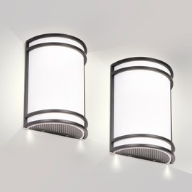 Flynix Indoor Wall Sconce, Half Cylinder Wall Light Fixture, 3000K 4000K 5000K Color Temperature Adjustable, Dimmable LED Modern Wall Light for Hallway Bedroom Living Room, Matt Black, 2 Pack