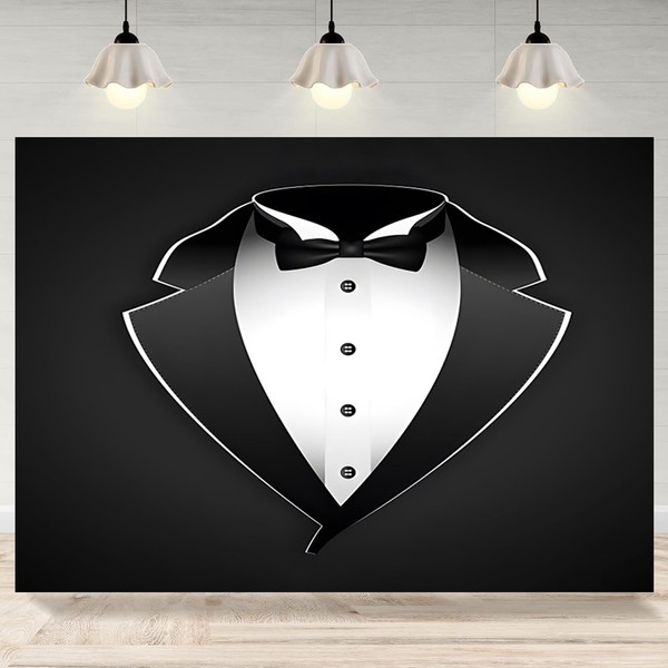 7x5ft Gentleman Tuxedo Backdrop Black and White Bow Tie Suit