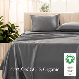 Bare Home 100% Organic Cotton Full Sheet Set - 400 Thread Count - Smooth Sateen Weave - Breathable & Cooling - Hotel Luxury Set - Deep Pocket Bed Sheets (Full, Grey)