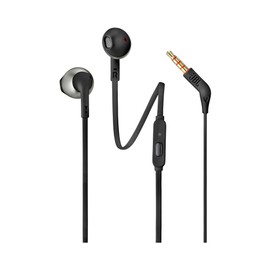 JBL Tune 205 - Wired Comfort-fit ergonomics Earbud Headphones, Pure Bass Sound, Tangle-Free Flat Cable with 1-Button Remote and Microphone (Chrome)